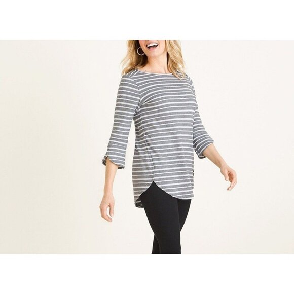 Chicos Zenergy Textured Envelope Hem Tunic Top Striped Gray White 0 (US 4/6) - Picture 6 of 6